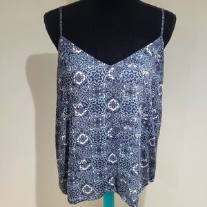 Contemporaine Women's Paisley Lined Spaghetti Strap Camisole Medium Blue Boho